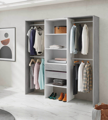 Guadalupe Large Concrete Grey and White Open Door Wardrobe with Four Hanging Rails - UK Luxury Furniture